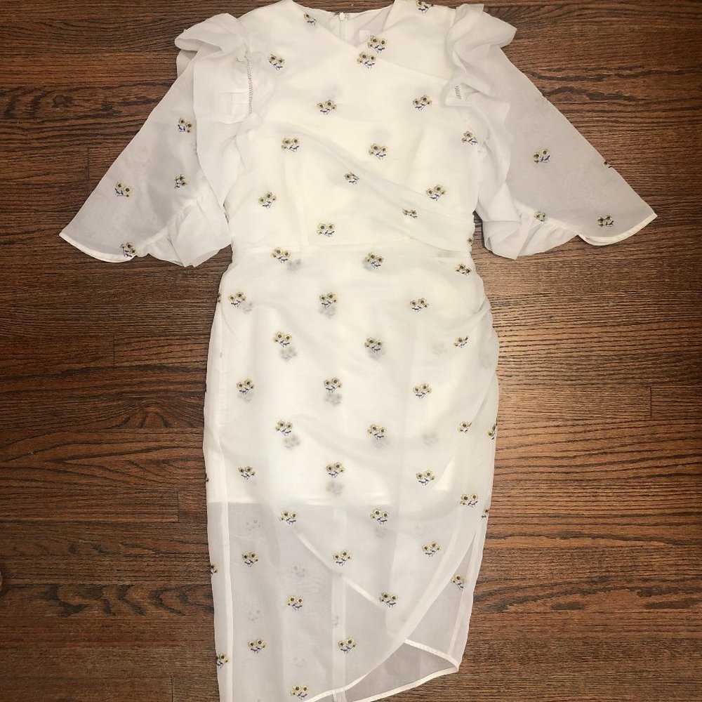 NWT ELLIATT structured midi dress, white with embroidery, Size Large